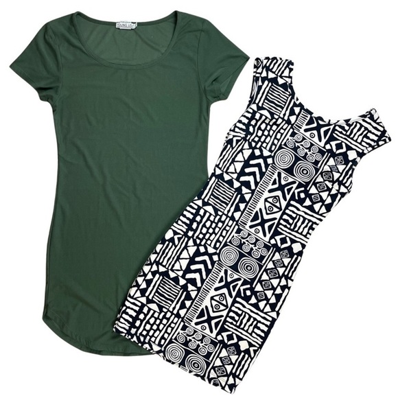 Young USA Size Small Aztec Abstract Artsy Bodycon Boho Dress Bundle Olive Green - Picture 1 of 8